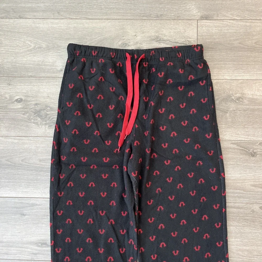 True Religion Mens XL Loungewear Pants Black Red All Over Drawstring